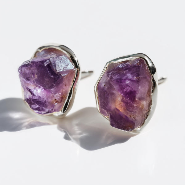 Large Raw Amethyst Stud Earring