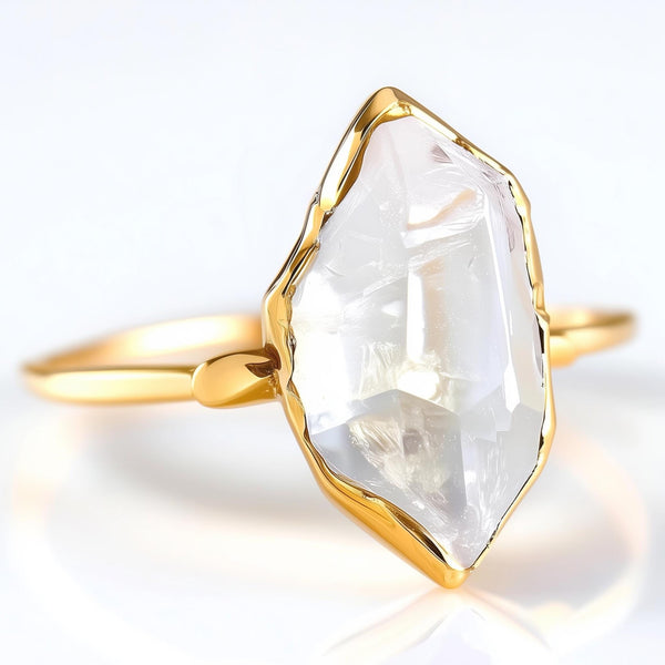 Large Raw Herkimer Diamond Ring in Yellow Gold