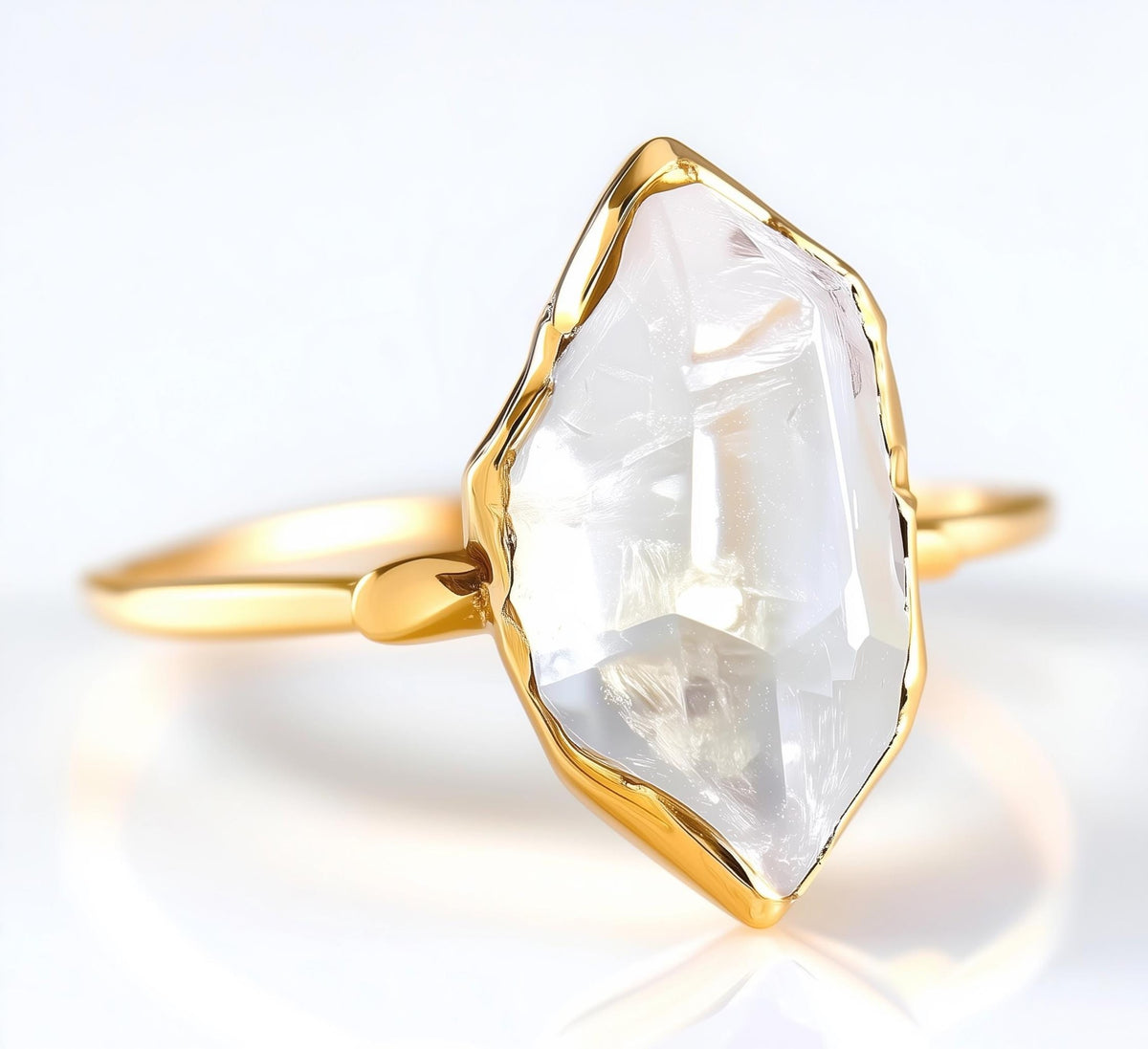 Large Raw Herkimer Diamond Ring in Yellow Gold