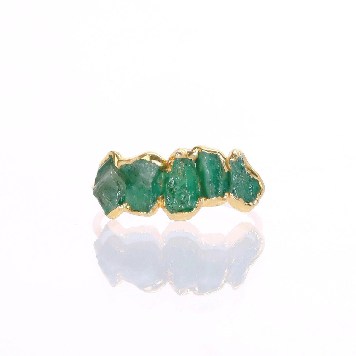 5 Stone Raw Emerald Ring in Yellow Gold