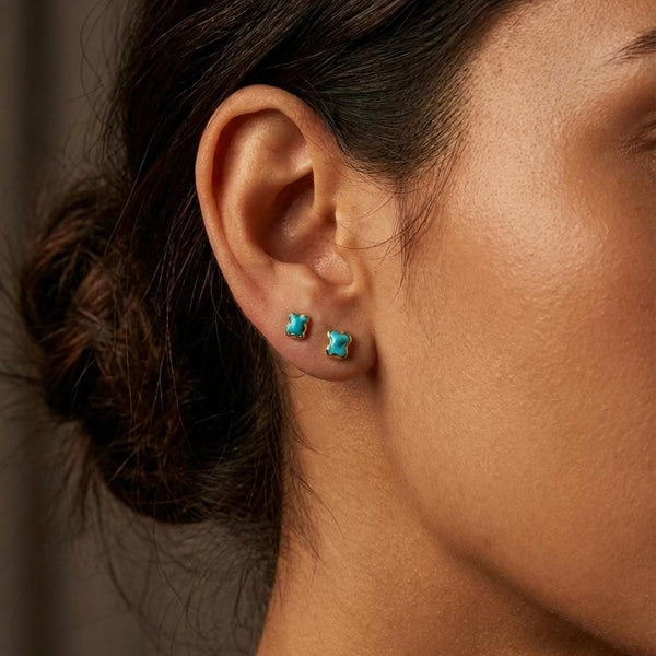Tiny Raw Turquoise Studs in gold-filled