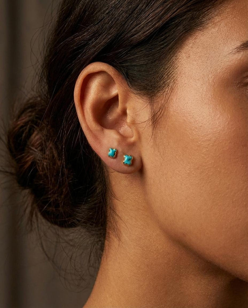 Tiny Raw Turquoise Studs in gold-filled
