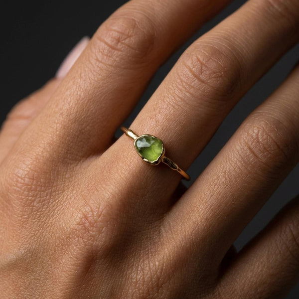 Dainty Raw Peridot Ring