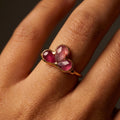 Pink Tourmaline Fleur Ring, Art Deco Gold Gemstone Ring