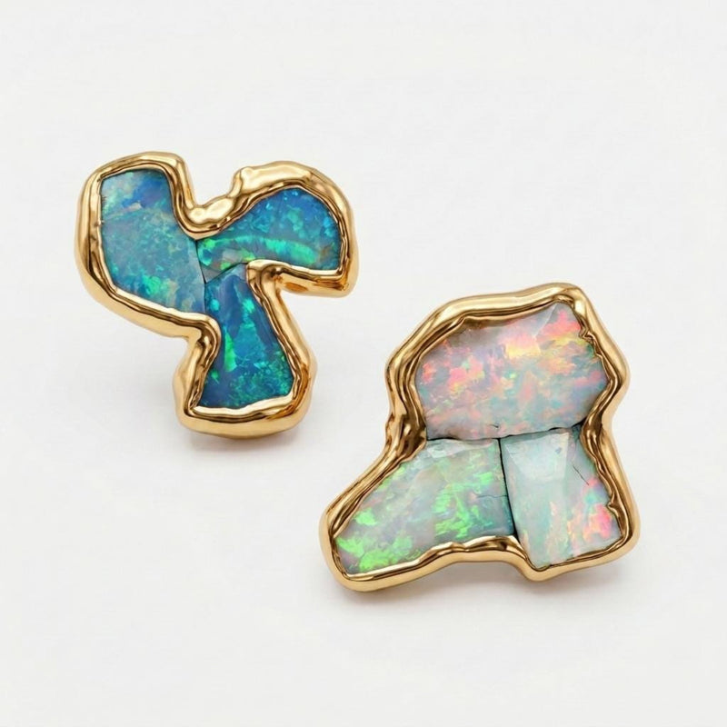 Mismatched Raw Opal Cluster Earrings, view 2