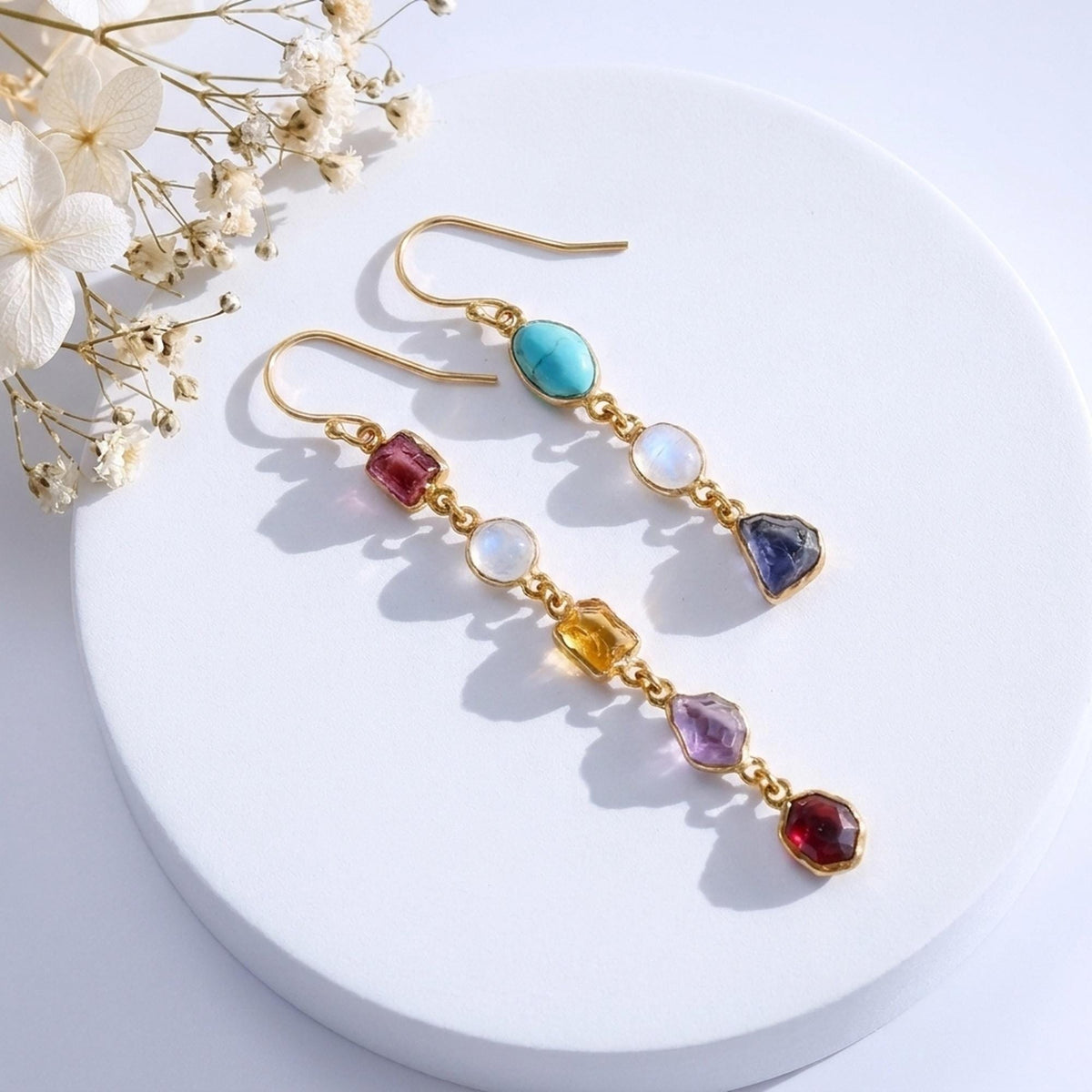 Custom Raw Birthstone Drop Earrings, view 1 of 10