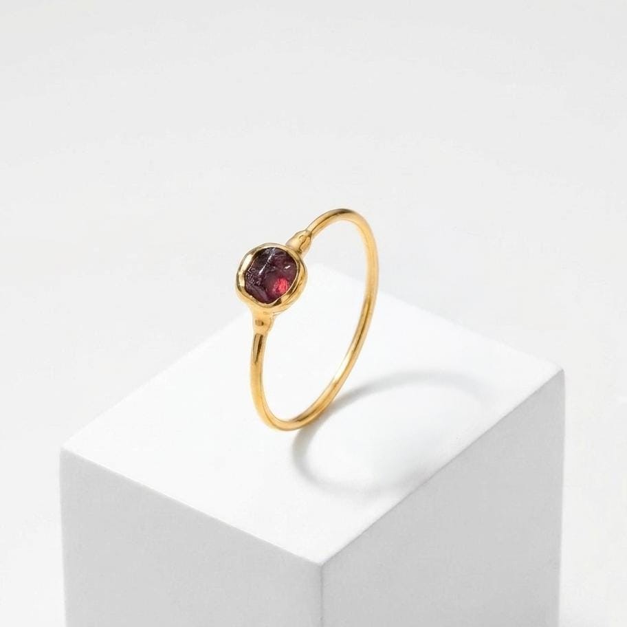 Dainty Raw Garnet Ring