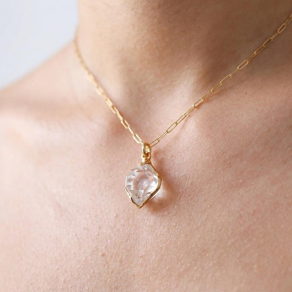 Raw Herkimer Diamond Statement Necklace in gold-filled
