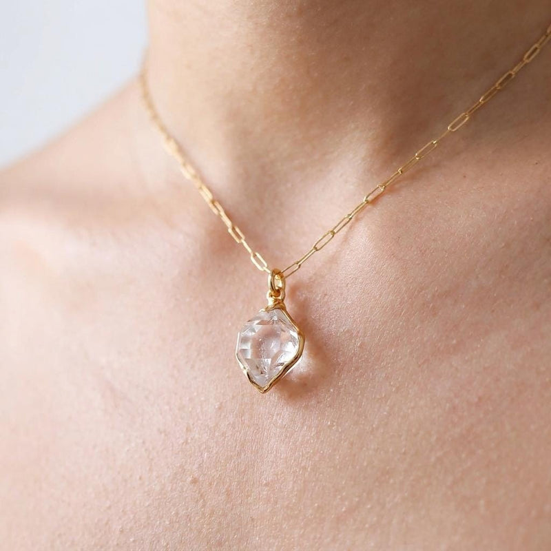 Raw Herkimer Diamond Statement Necklace in gold-filled