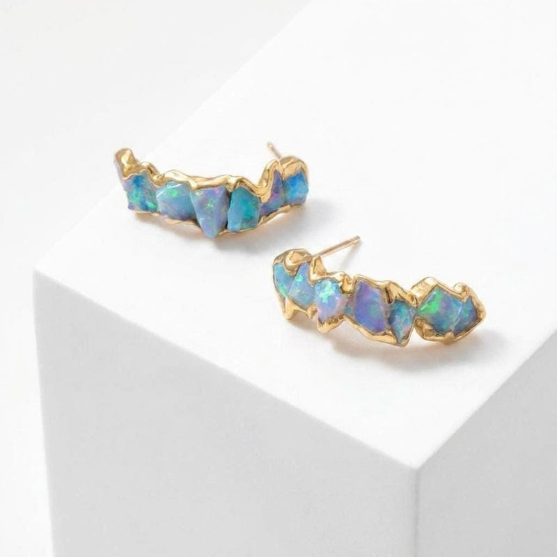 Raw Opal Half Hoop Cluster Earrings