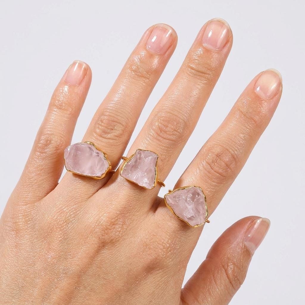 Rough Rose Quartz Ring in gold-filled
