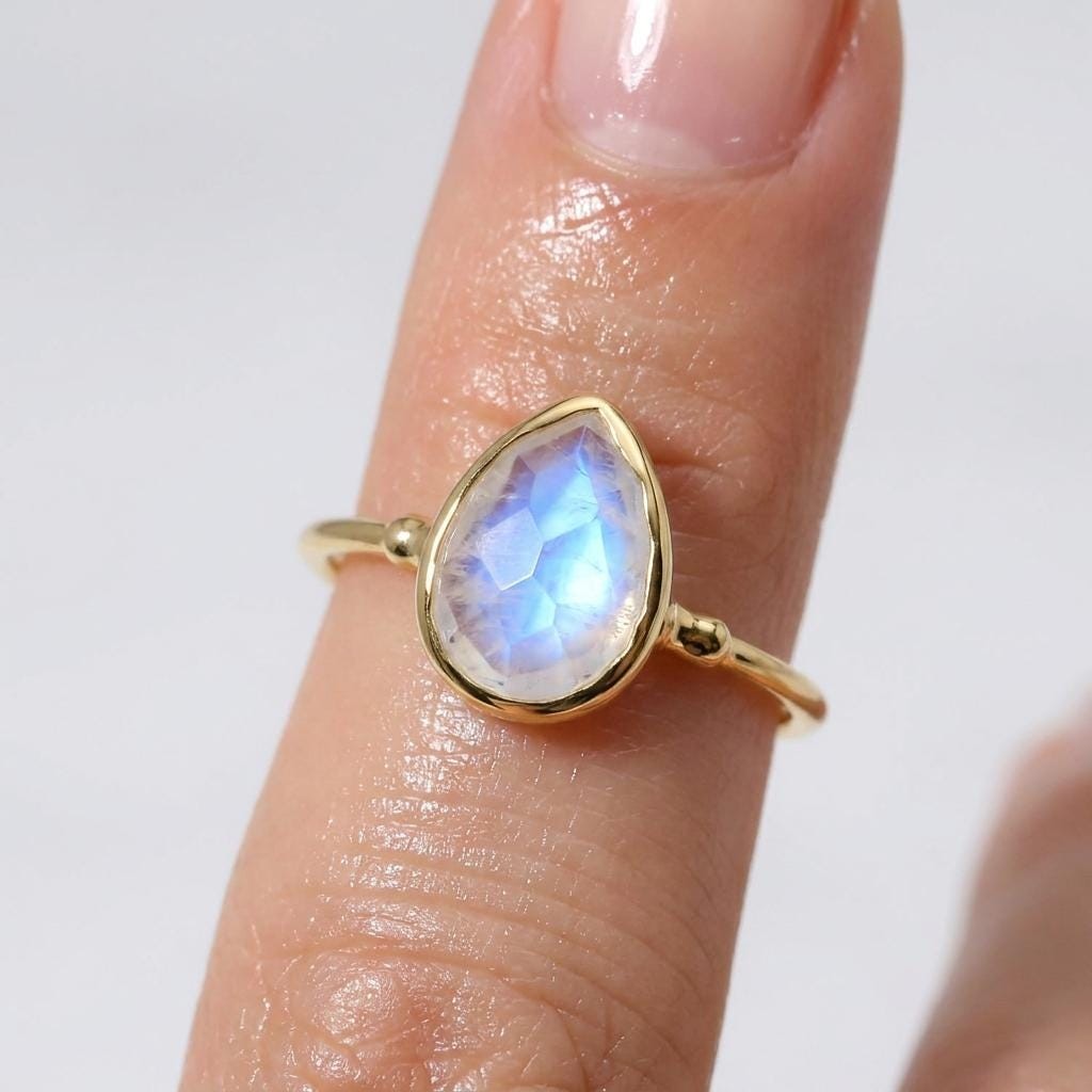 Rain Drop Moonstone Ring in Yellow Gold