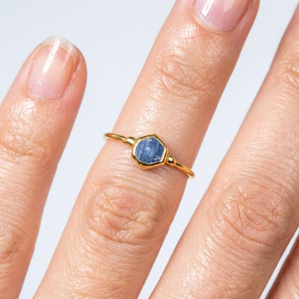 Mini Raw Sapphire Ring in 24k gold dip