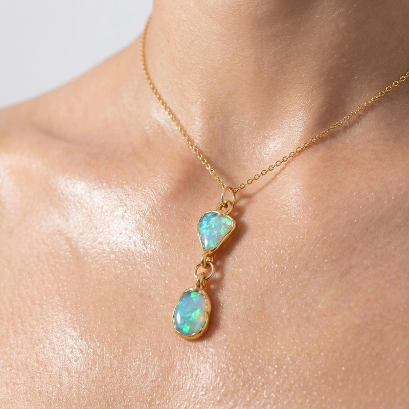 Raw Two Opal Necklace in 24k gold dip