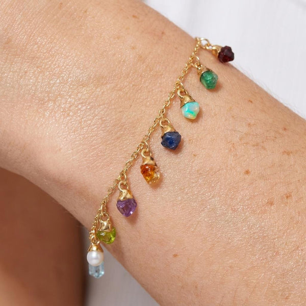 Custom Raw Birthstone Charm Bracelet, view 1 of 10