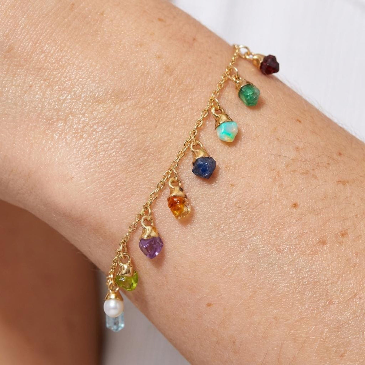 Custom Raw Birthstone Charm Bracelet, view 1 of 10