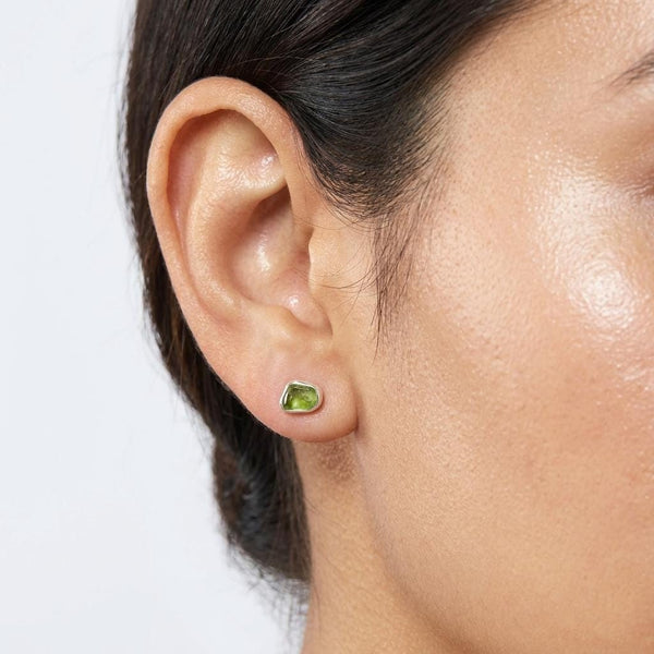 Dainty Raw Peridot Stud Earrings