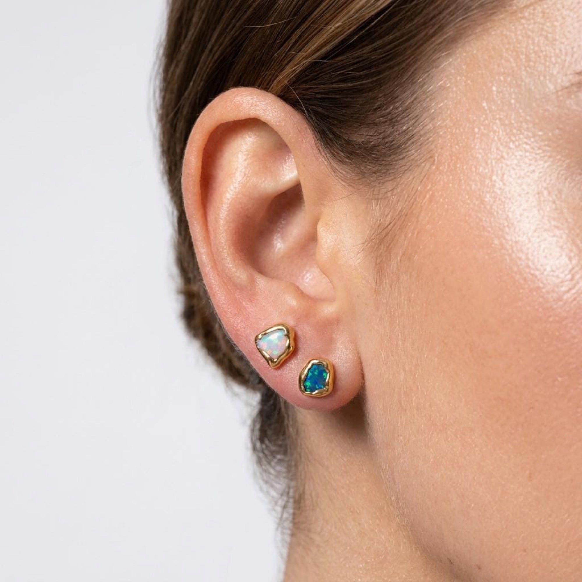 Mismatched Tiny Opal Stud Earrings, view 2