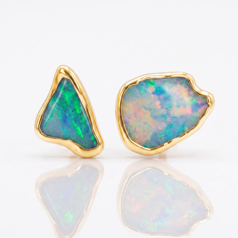 Mismatched Raw Opal Stud Earrings, view 2