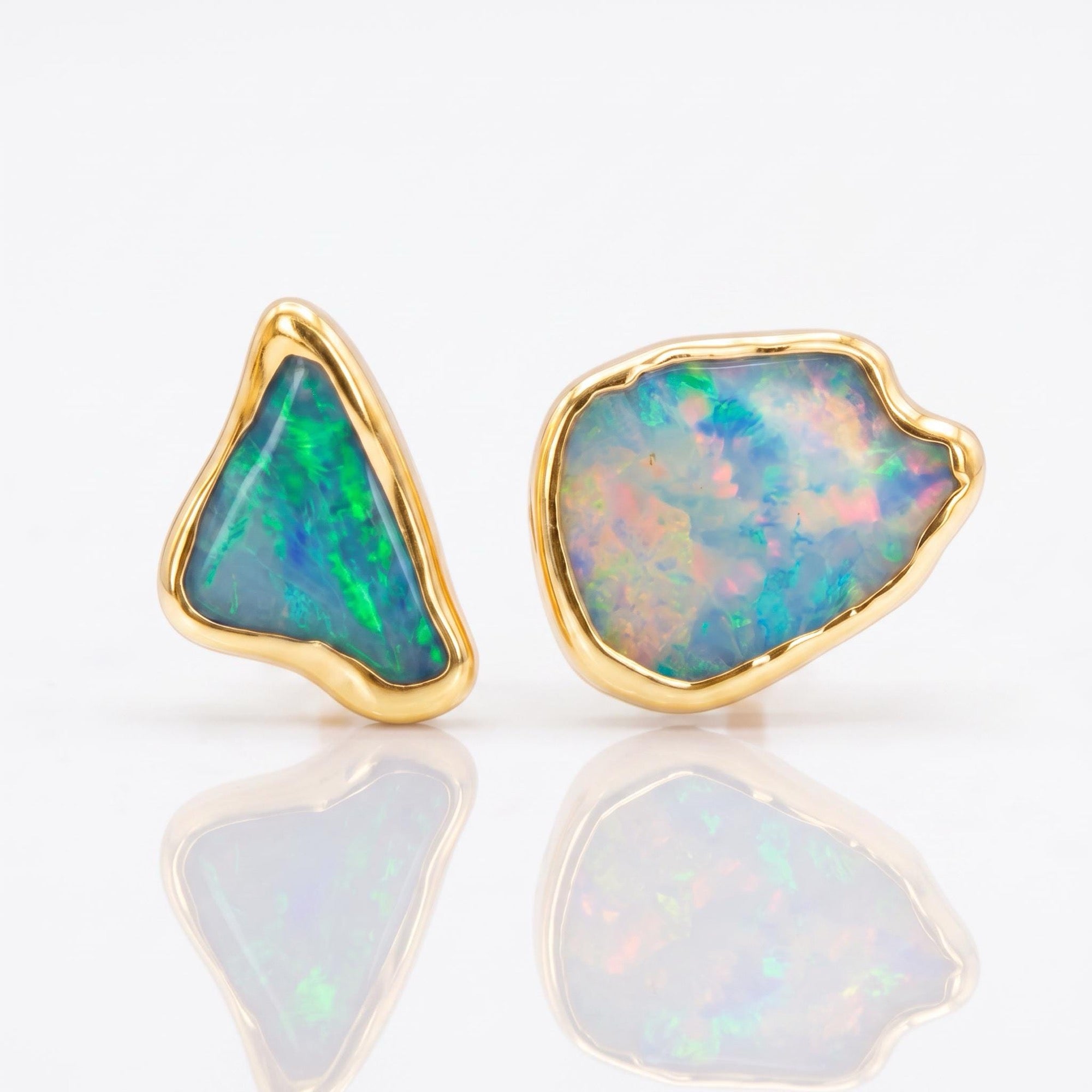 Mismatched Raw Opal Stud Earrings, view 2
