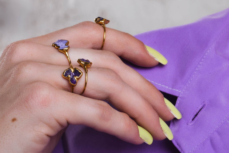 Triple Raw Amethyst Cluster Ring, view 2 of 10