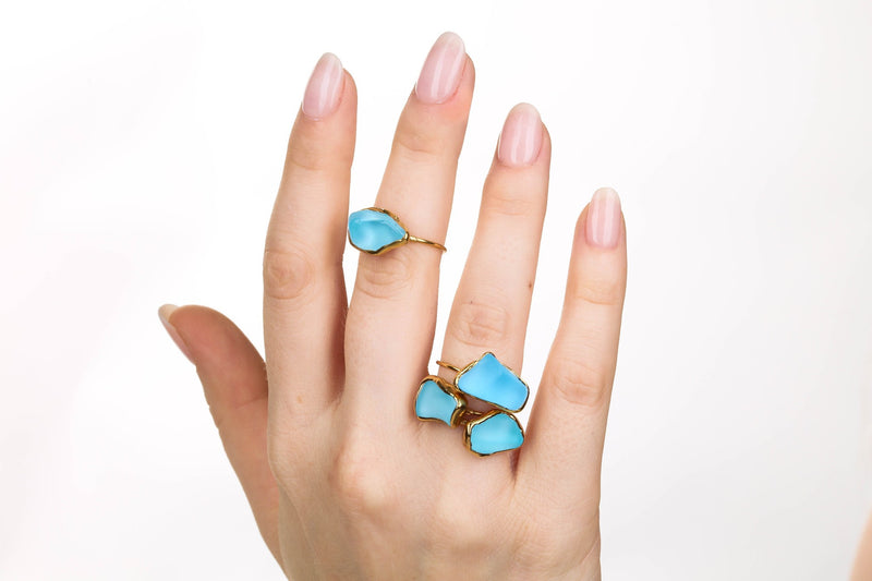 Large Raw Sky Blue Topaz Statement Ring, view 2 of 9