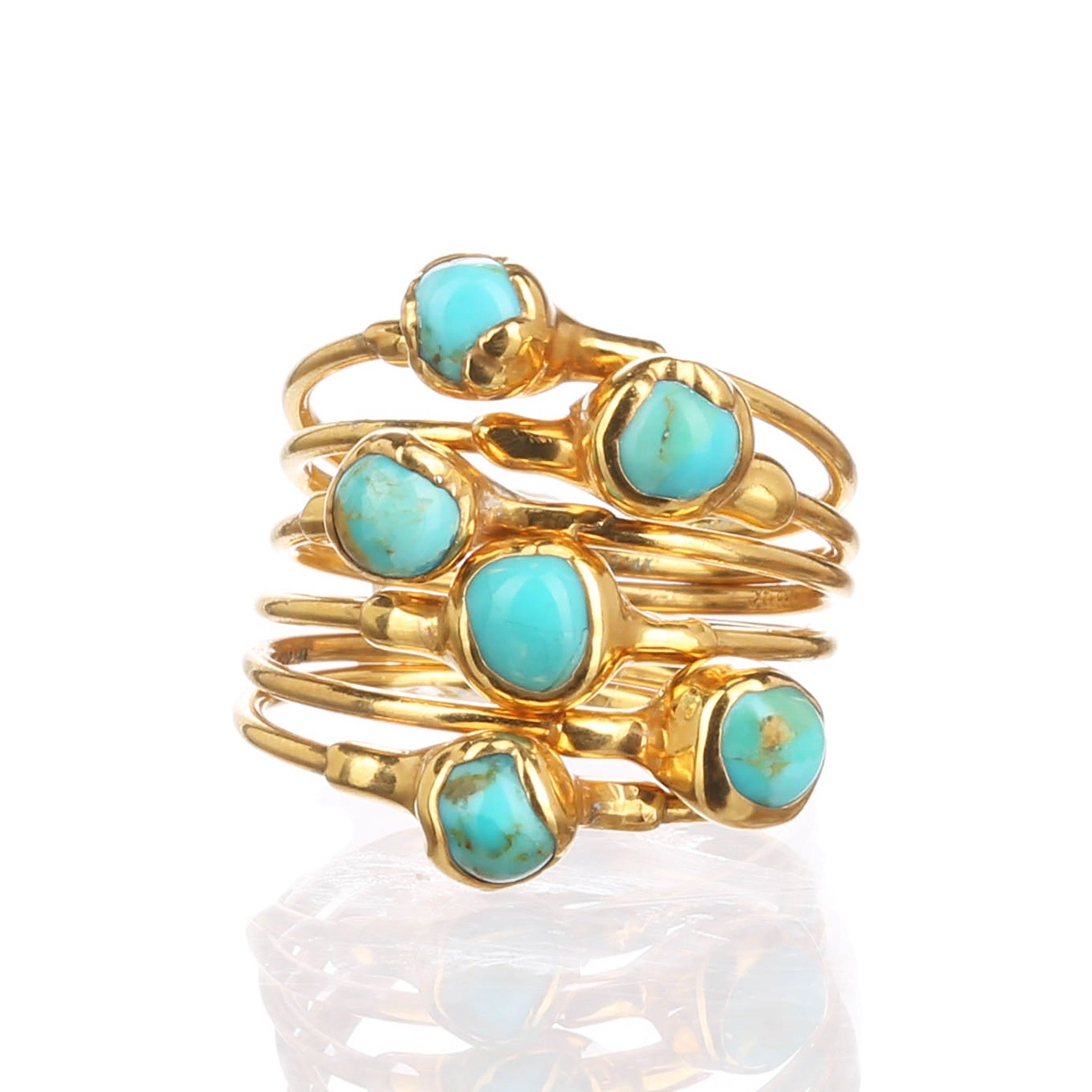 Dainty Raw Turquoise Ring in Yellow Gold, view 2 of 9