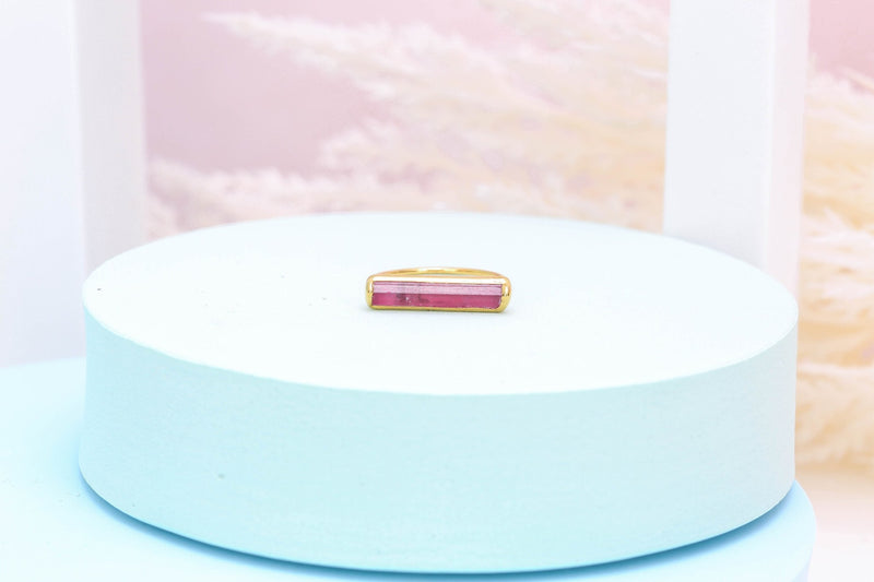 Raw Pink Tourmaline Bar Ring, view 2 of 10