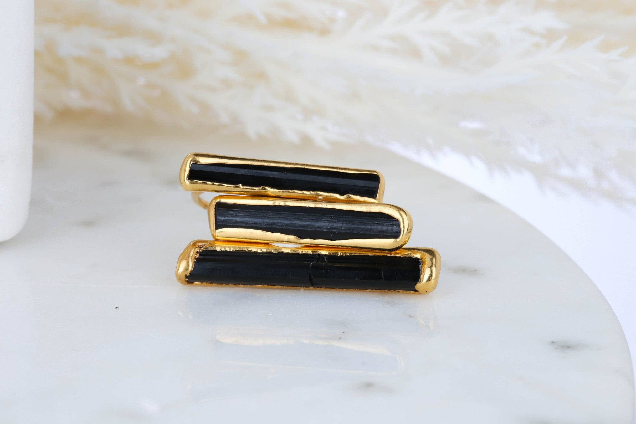Raw Black Tourmaline Bar Ring, view 2 of 11