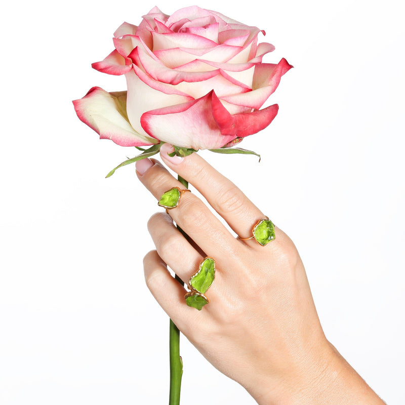 Statement Raw Peridot Ring in yellow gold, view 2 of 13