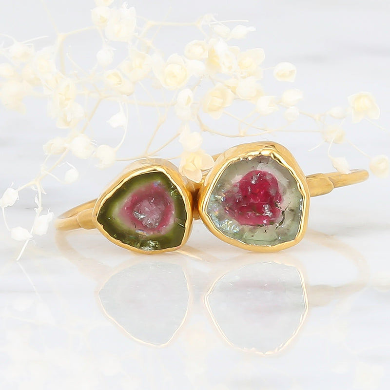 Raw Watermelon Tourmaline Slice Ring, view 2 of 8
