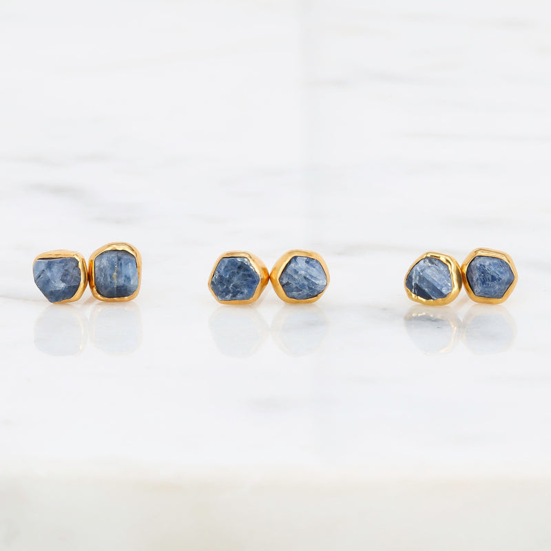 Dainty Raw Sapphire Earrings in Silver, view 2 of 10