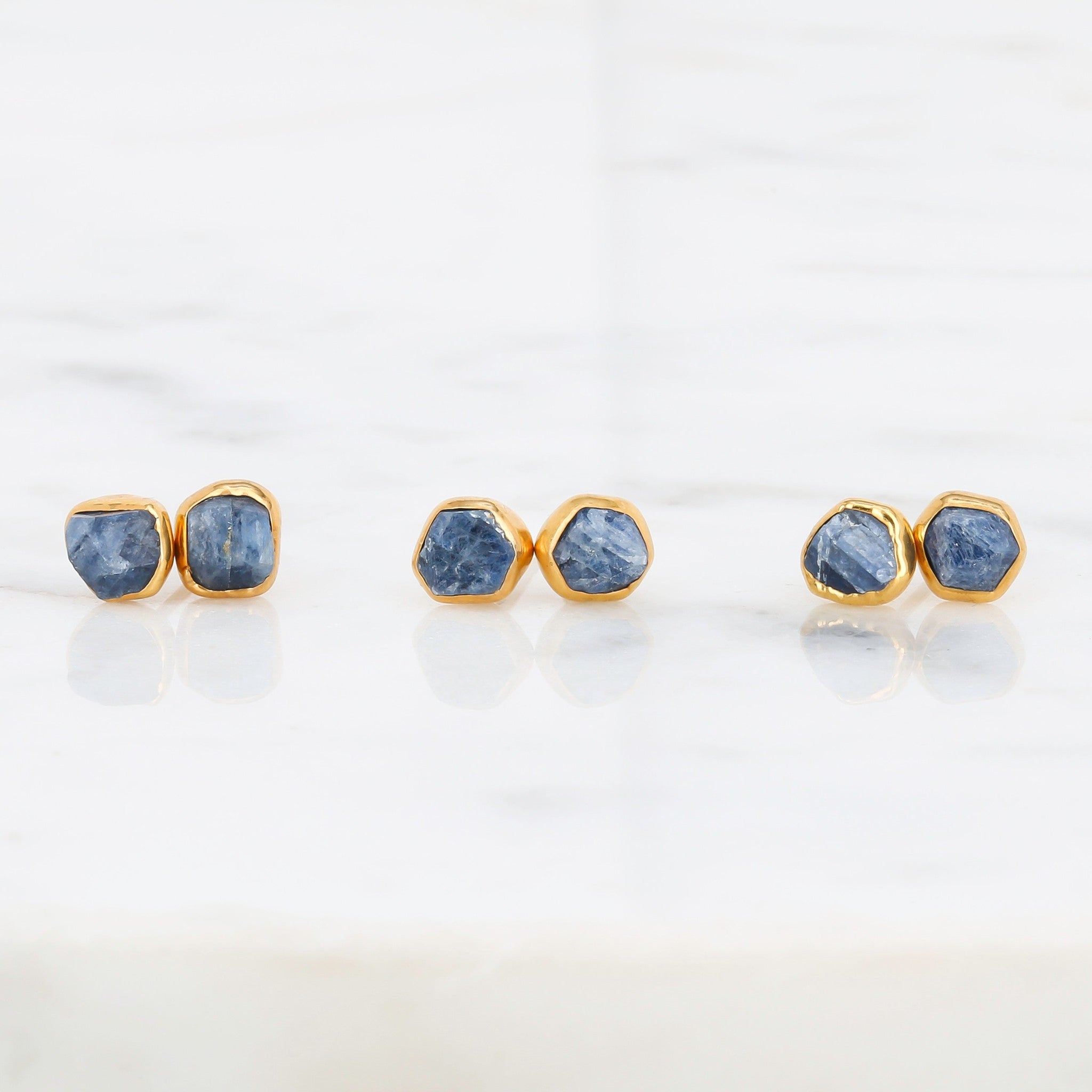 Dainty Raw Sapphire Earrings in Silver, view 2 of 10