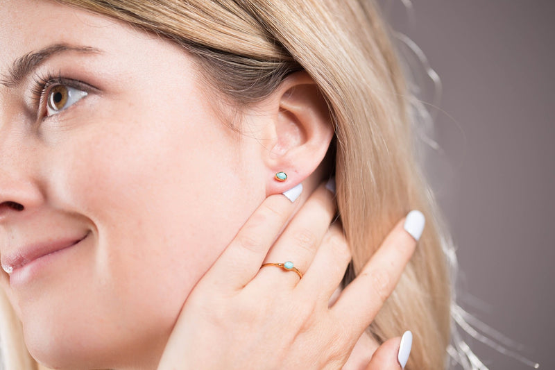 Dainty Raw Turquoise Stud Earrings, view 2 of 4