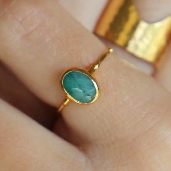 Oval Rosecut Raw Emerald Ring, view 2 of 12
