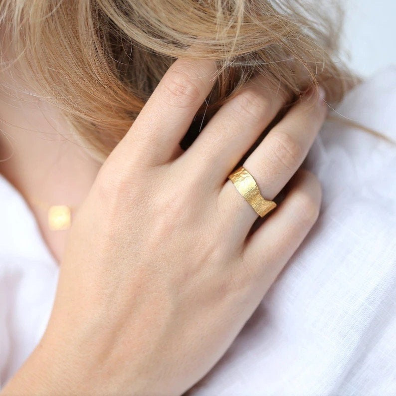 Textured Yellow Gold Band 7mm, view 2 of 9