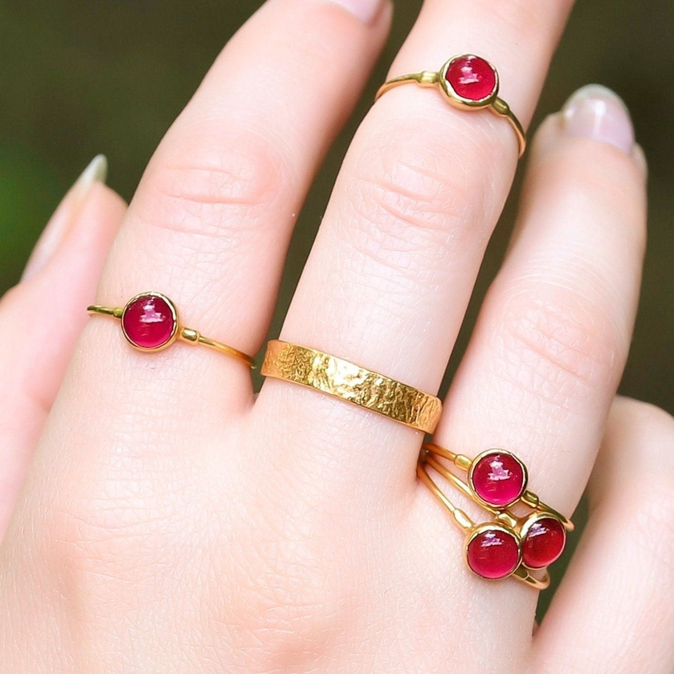 Dainty Ruby Ring in 24k gold dip, view 2 of 10