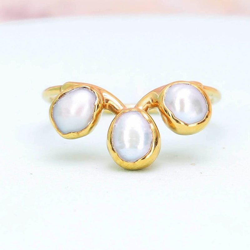 Raw White Pearl Curved Crown Ring, view 2 of 13