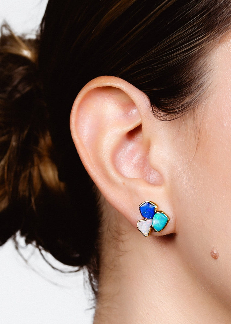 Raw Australian Opal Cluster Stud Earrings, view 2 of 9