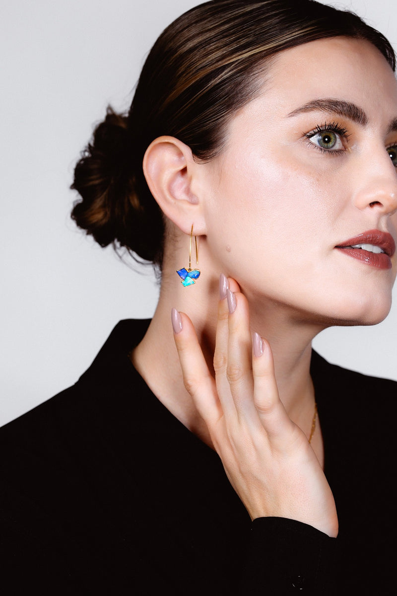 Edgy Raw Opal Dangle Earrings, view 2 of 14