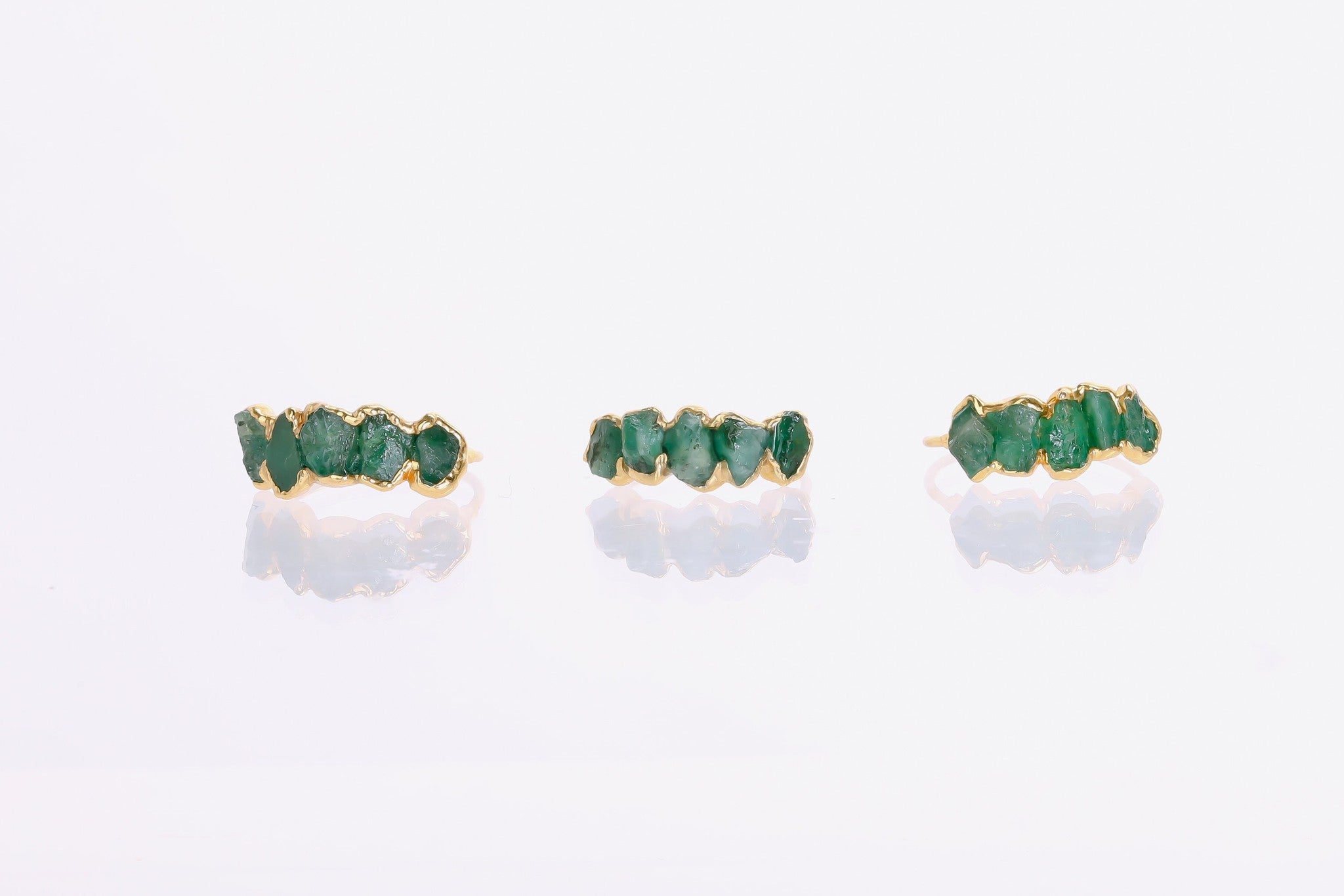 5 Stone Raw Emerald Ring in Yellow Gold, view 2 of 12