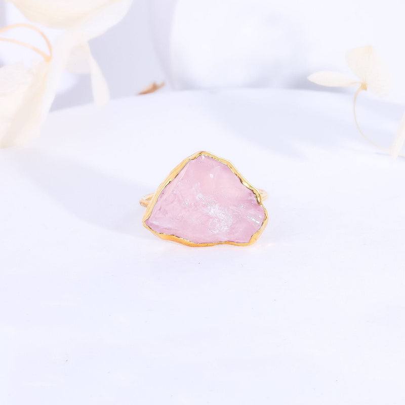 Rough Rose Quartz Ring in gold-filled, view 2 of 13
