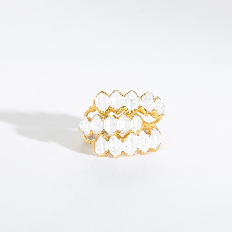 Five Stone Raw Herkimer Diamond Ring, view 2 of 11