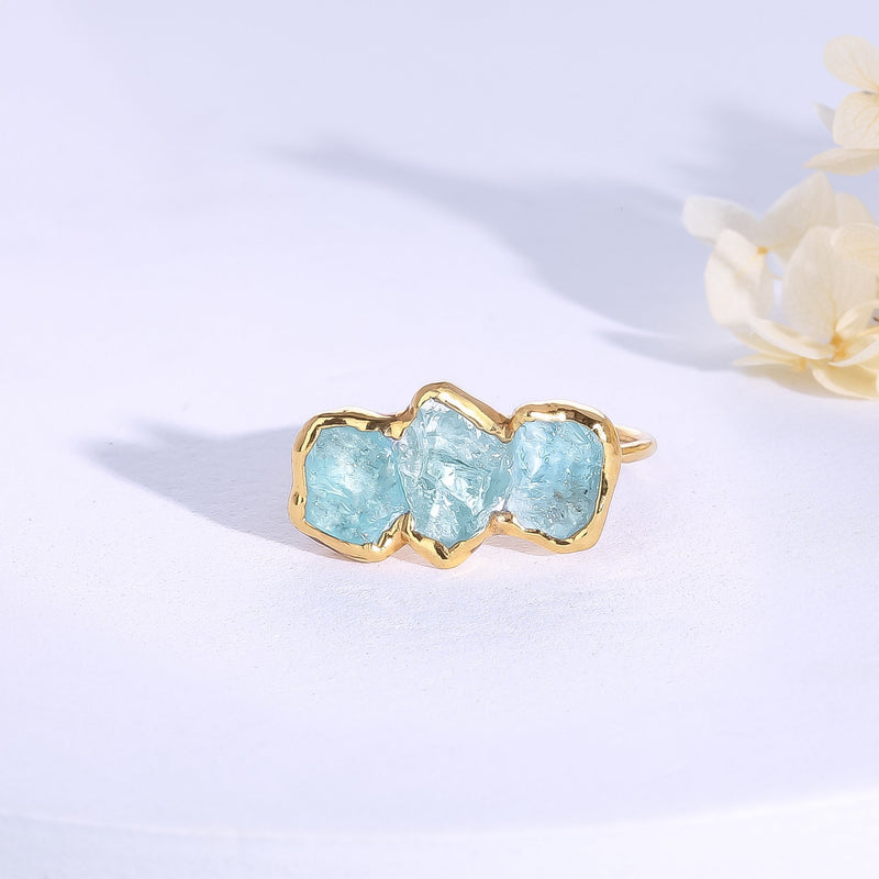 Triple Raw Aquamarine Ring, view 2 of 10