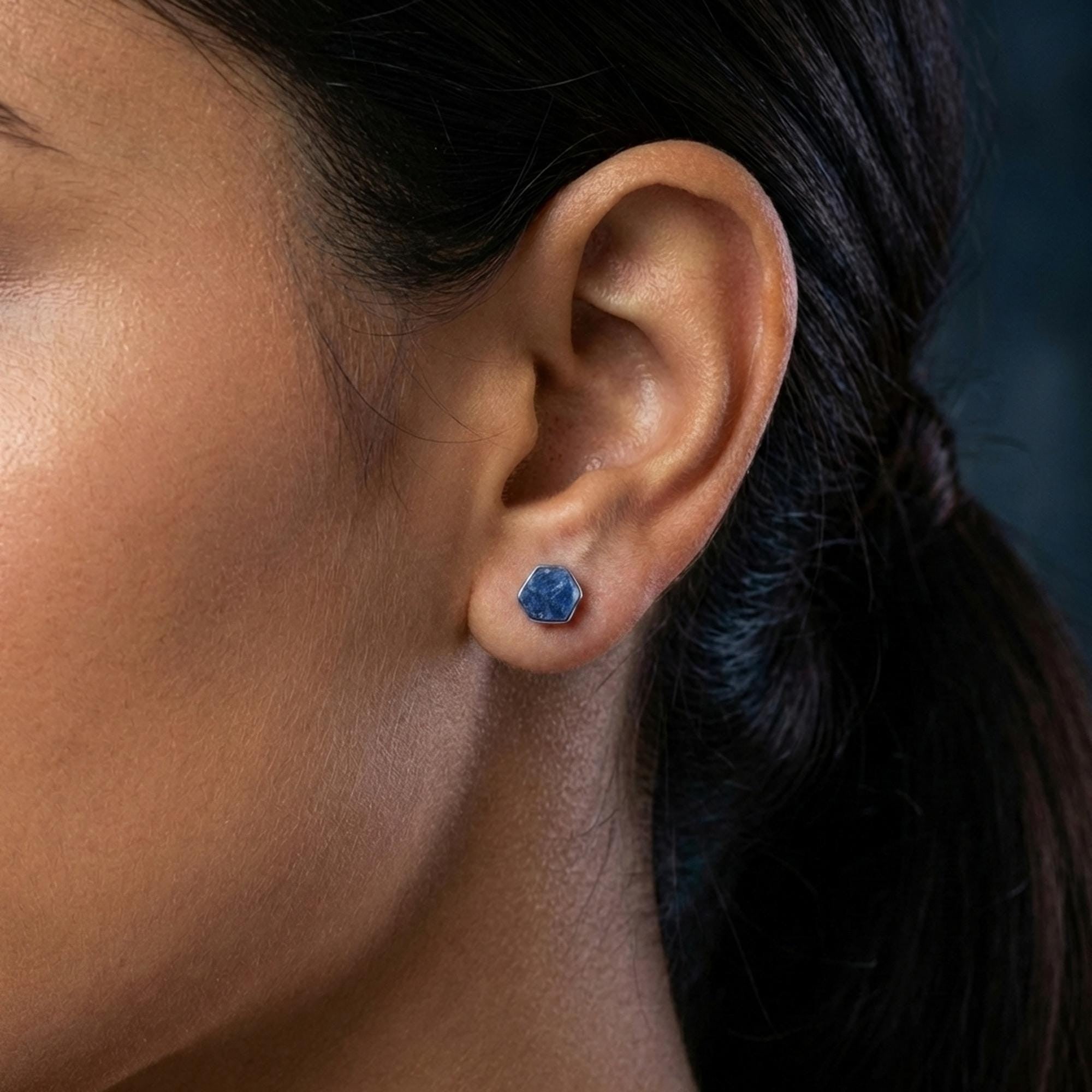 Large Raw Sapphire Stud Earrings, view 2 of 10