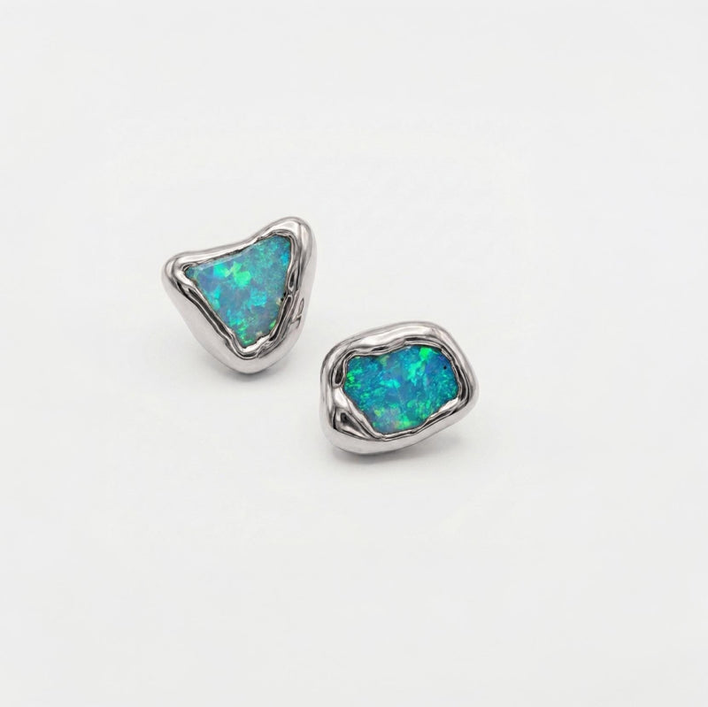 Mismatched Tiny Opal Stud Earrings, view 3