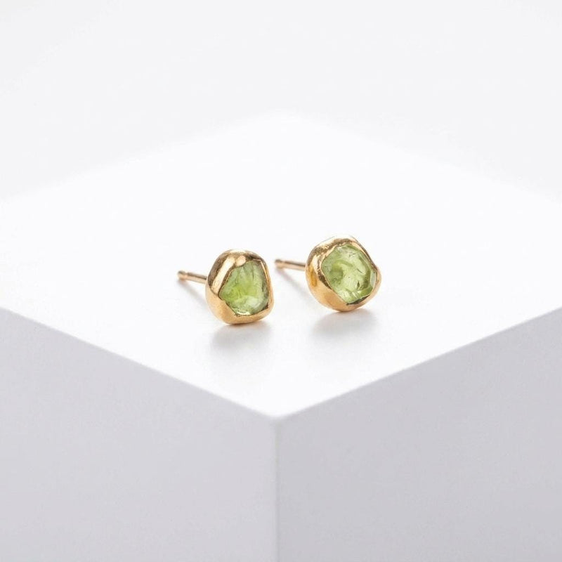 Dainty Raw Peridot Stud Earrings, view 2 of 14