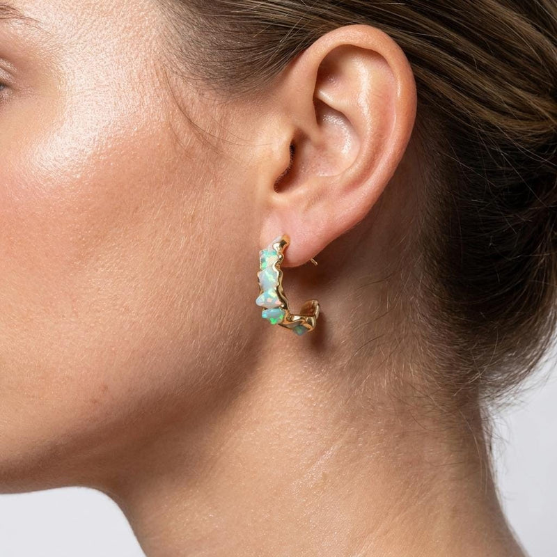 Raw Opal Half Hoop Cluster Earrings, view 2 of 12
