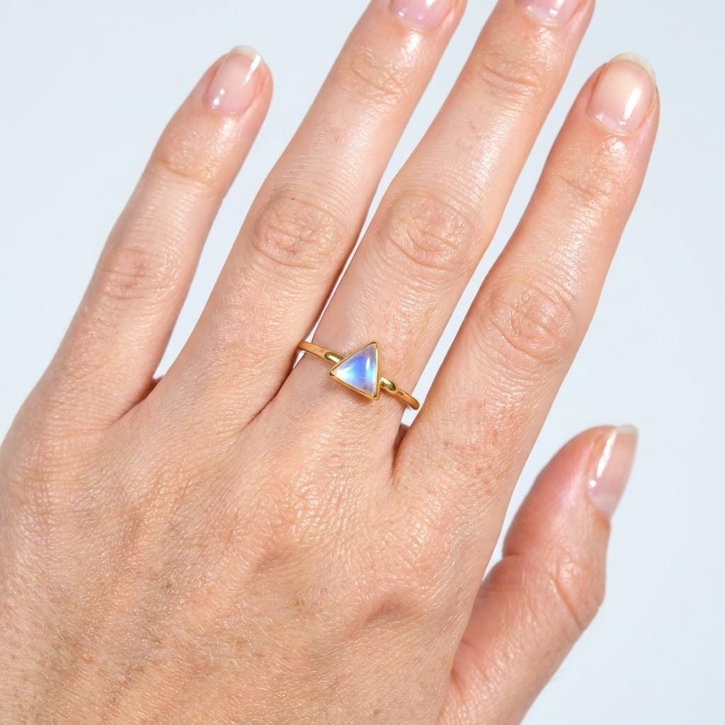 Triangle Moonstone Ring, view 2 of 11
