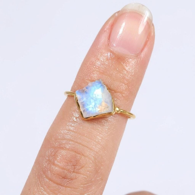 Rainbow Raw Moonstone Ring, view 2 of 9